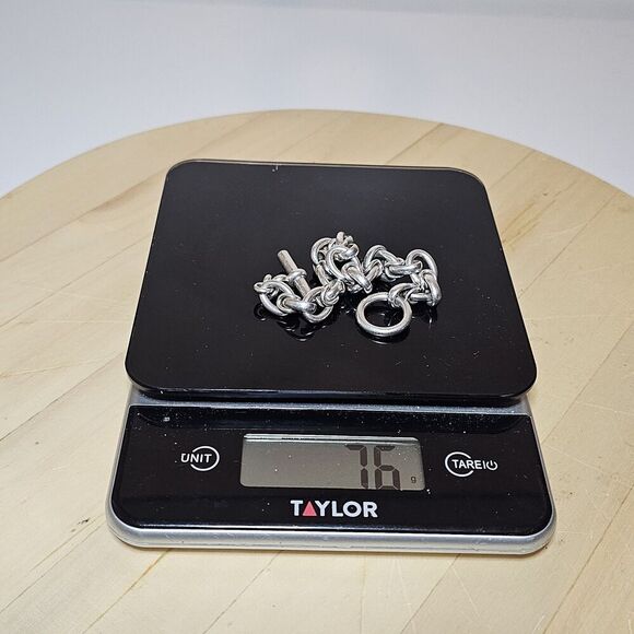 Sterling Silver 925 Unique Link Toggle Statement Bracelet 8.25 Inches 76 Grams - Picture 5 of 5